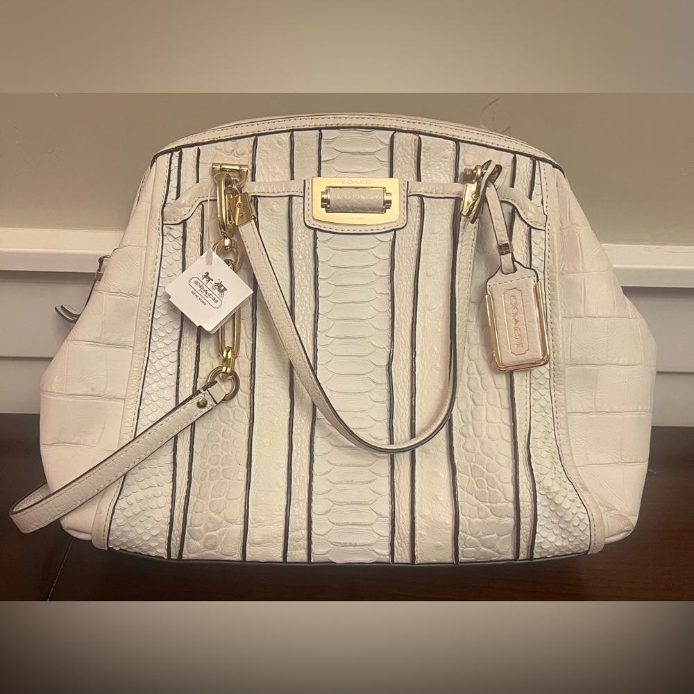 Rare Find- NWT Coach Madison Domed Satchel in Exotic Stripe Leather - Picture 5 of 13